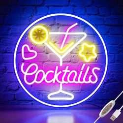 Cocktails Neon Signs 32*32cm LED Neon Light For Wall Decor Home Bar Man Cave Bar Decor Store Club Bistro Birthday Gift