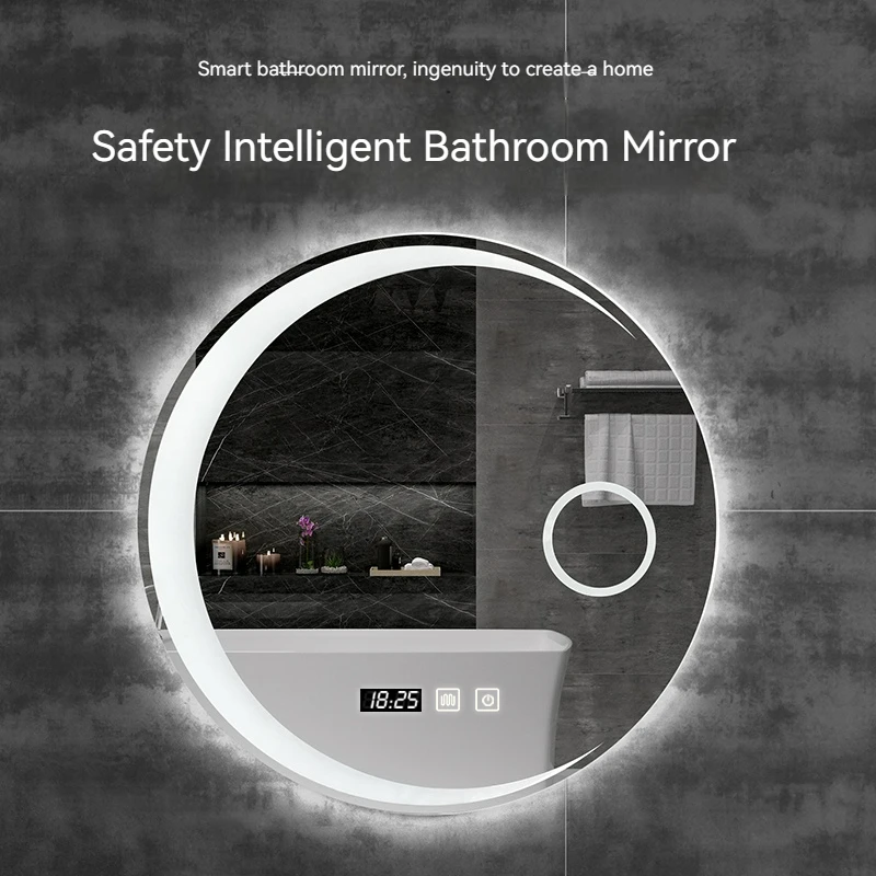 60 CM Round Smart Hotel Bedroom Defogging Decorative Mirror 3 Color Adjustable Backlight With LED Bathroom Mirror