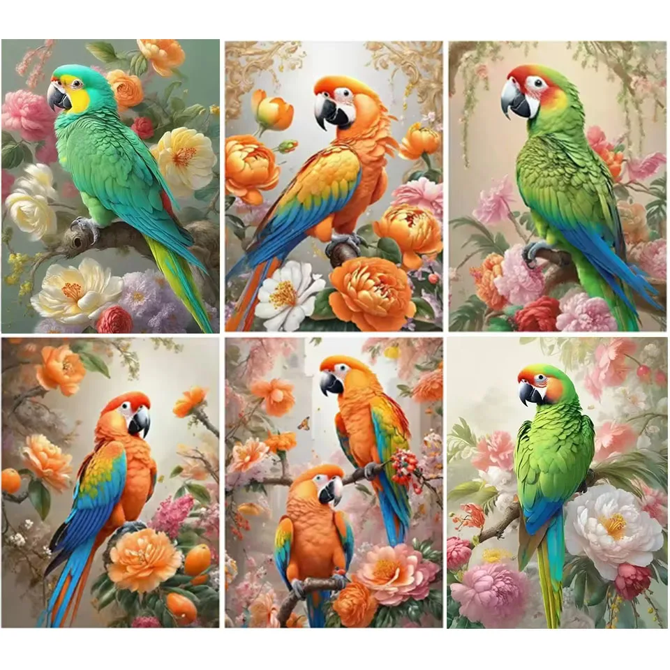 

Полная Алмазная Мозаика Попугай Животное DIY Алмазная Картина Пион Цветок Вышивка Крестом Птица Горный Хрусталь Ручная Работа Домашний Подарок