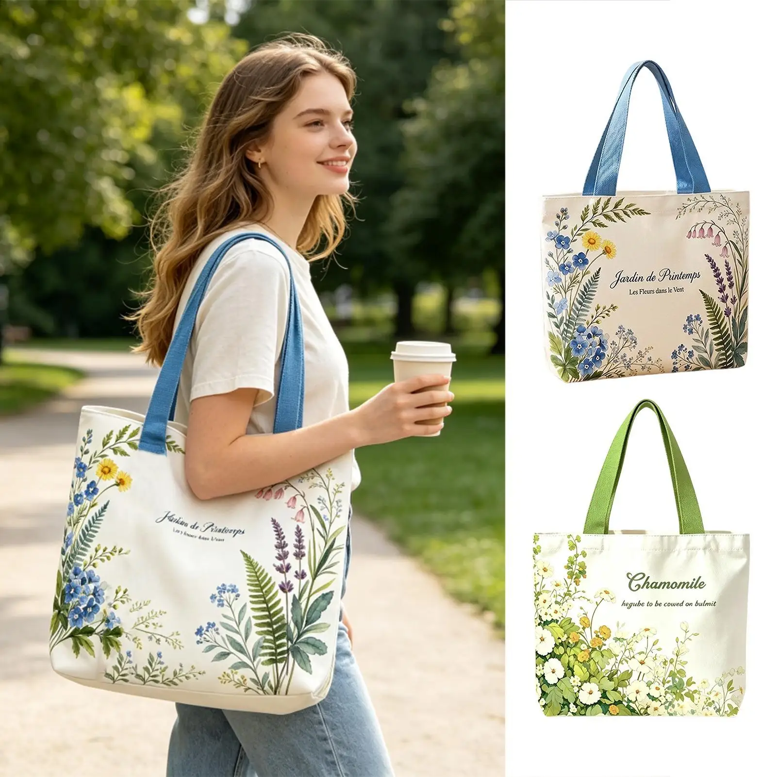 Canvas Tote Bags Floral Print Fabric Handbag Laptop Storage Tote Canvas Bag for Shopping  Shoulder Canvas Tote Bag