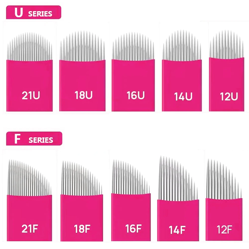 50pcs Microblading 0.16/0.18mm Tebori Blades Needles Tattoo Needles Permanent Makeup Needle 12 14 16 18 21 Manual Eyebrow Blade
