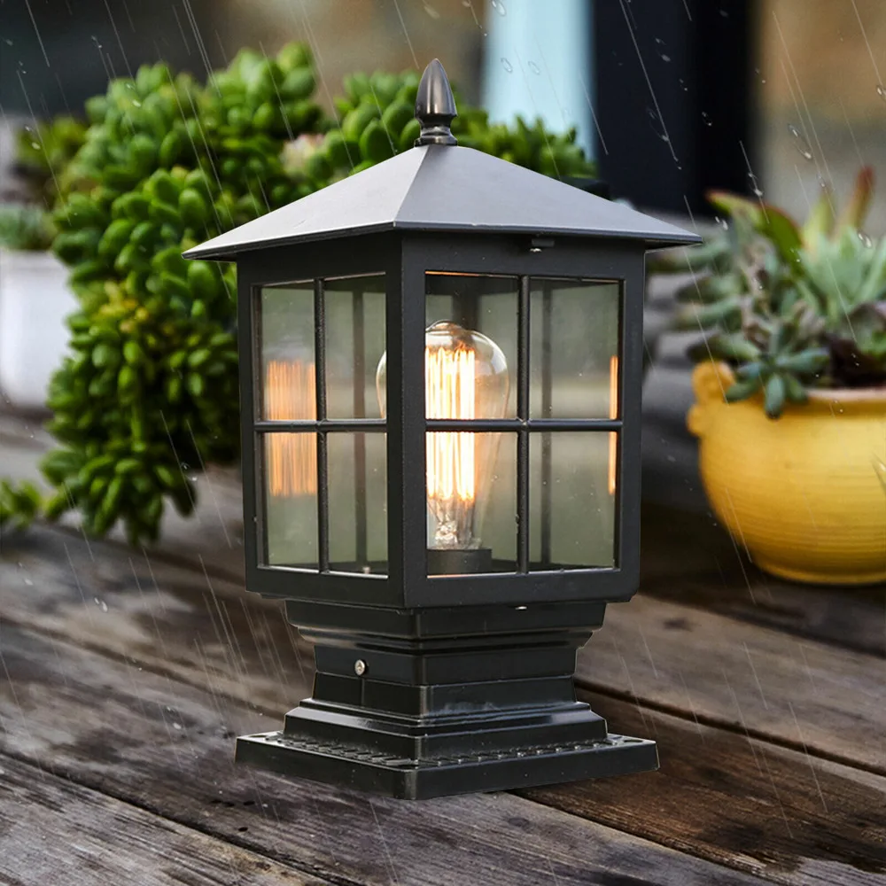 Bymaocar Post Light Vintage Black Lantern Garden Fence Pillar Lamp Home Garden Decor Waterproof Fit 5~10㎡ Area Easy to Install