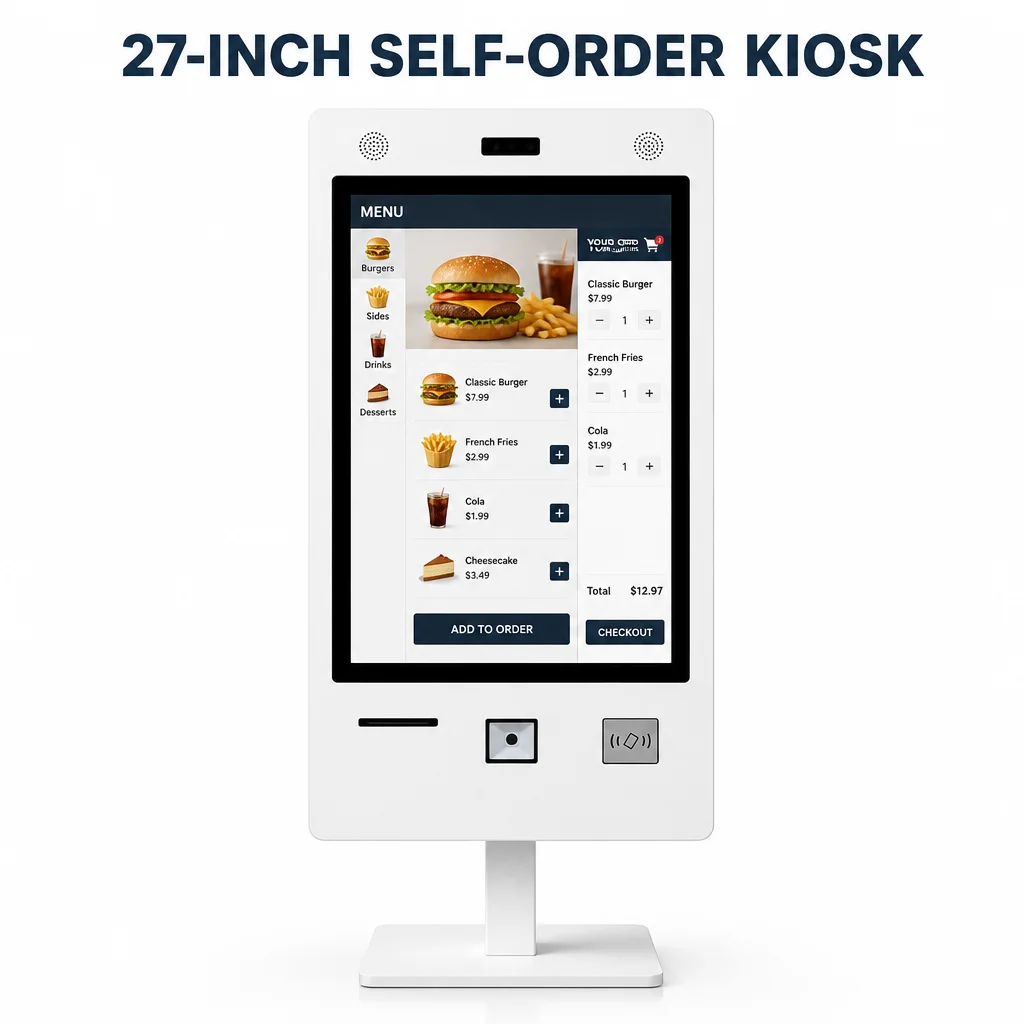 27 Inch Self Service Food Ordering Kiosk Automatic Touch Screen Kiosk Self Ordering Machine for Restaurant