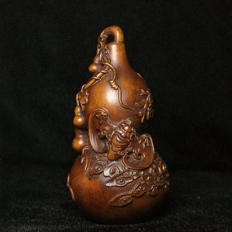 

1919 Antique art Size 3.2" Chinese boxwood carved lucky bat Lagenaria gourd netsuke pendan decoration