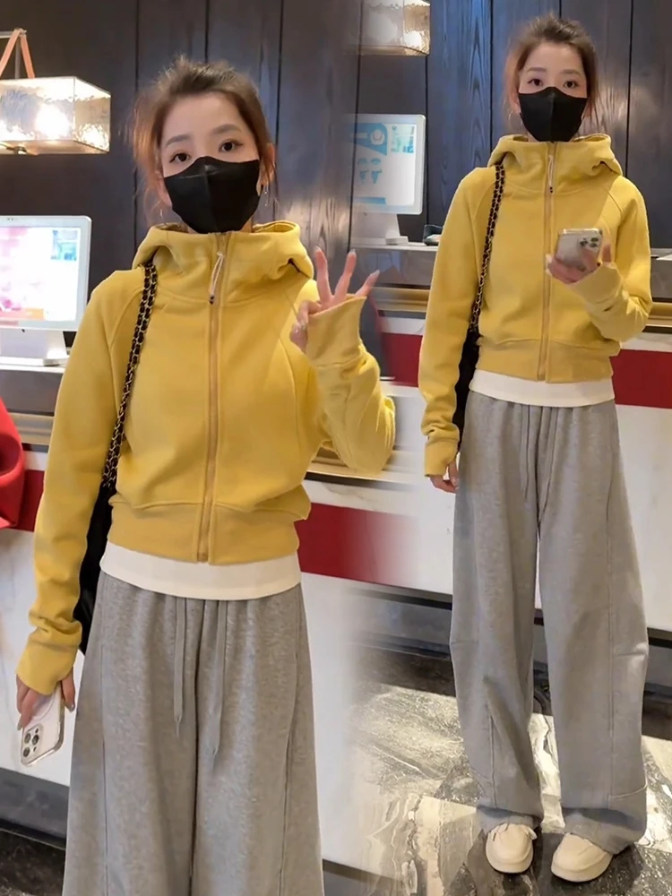 

Casual Faionable Women's Set High Waist Wide Leg Pants ort Hoodie Jaet Slimming Two Piece Set Autumn New Arrival