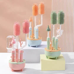 4PCS Baby Bottle Brush Set Multi-Functional Bottle Cleaning And Storage Set 360° No Dead Angle Cleaning Set With Base Drain Rack