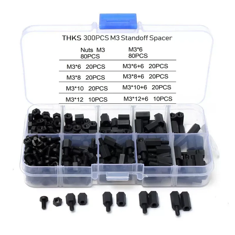 

300PCS Black Single Pass Nylon Column Screw Nut M3 Accessories Combination EBAY Amazon