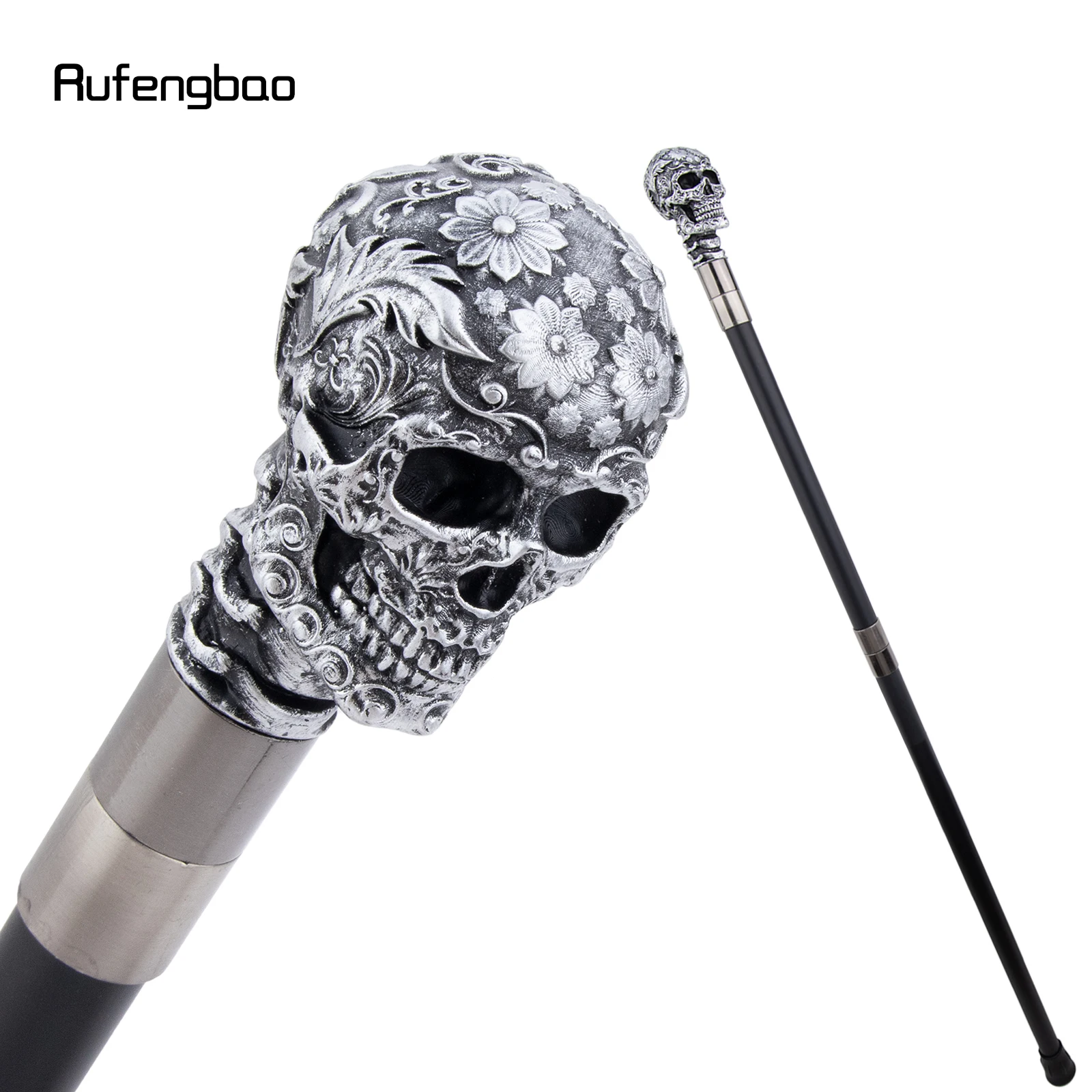 Silver Resin Rose Flower Skull Cane Decorative Cospaly  Cane Halloween Performance Stage Cane 94cm  Performance Stage Cane view 5