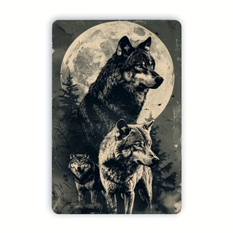 Pintura creativa de hojalata de lobo y Animal, decoración artística de pared divertida para restaurante, hogar, bosque, jardín, decoración Vintage para interiores y exteriores