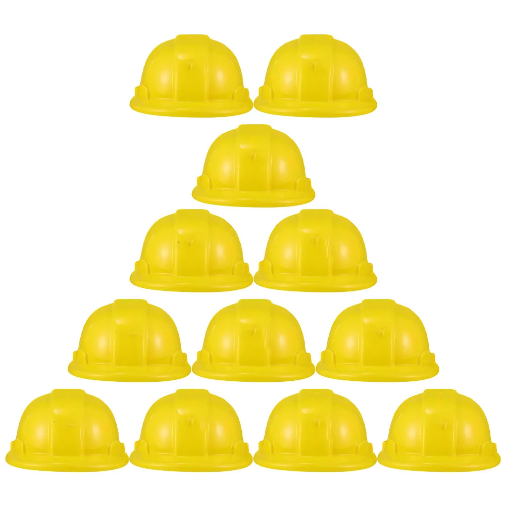 

12 шт., защитные строительные каски, детские пластиковые шапки, ярко-желтые, детские праздничные принадлежности, шапки для ролевых игр, строительные шапки для переодевания