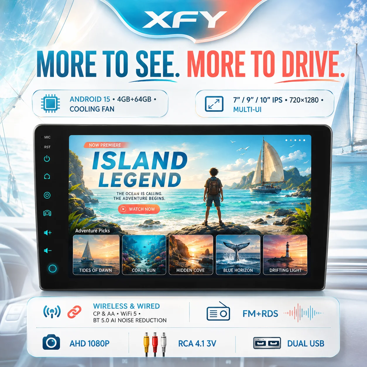 XFY Android15 CarPlay Car Radio Android Auto GPS Multimedia Player 2DIN Universal 7/9/10 inch Car stereo WiFi player QLED Screen