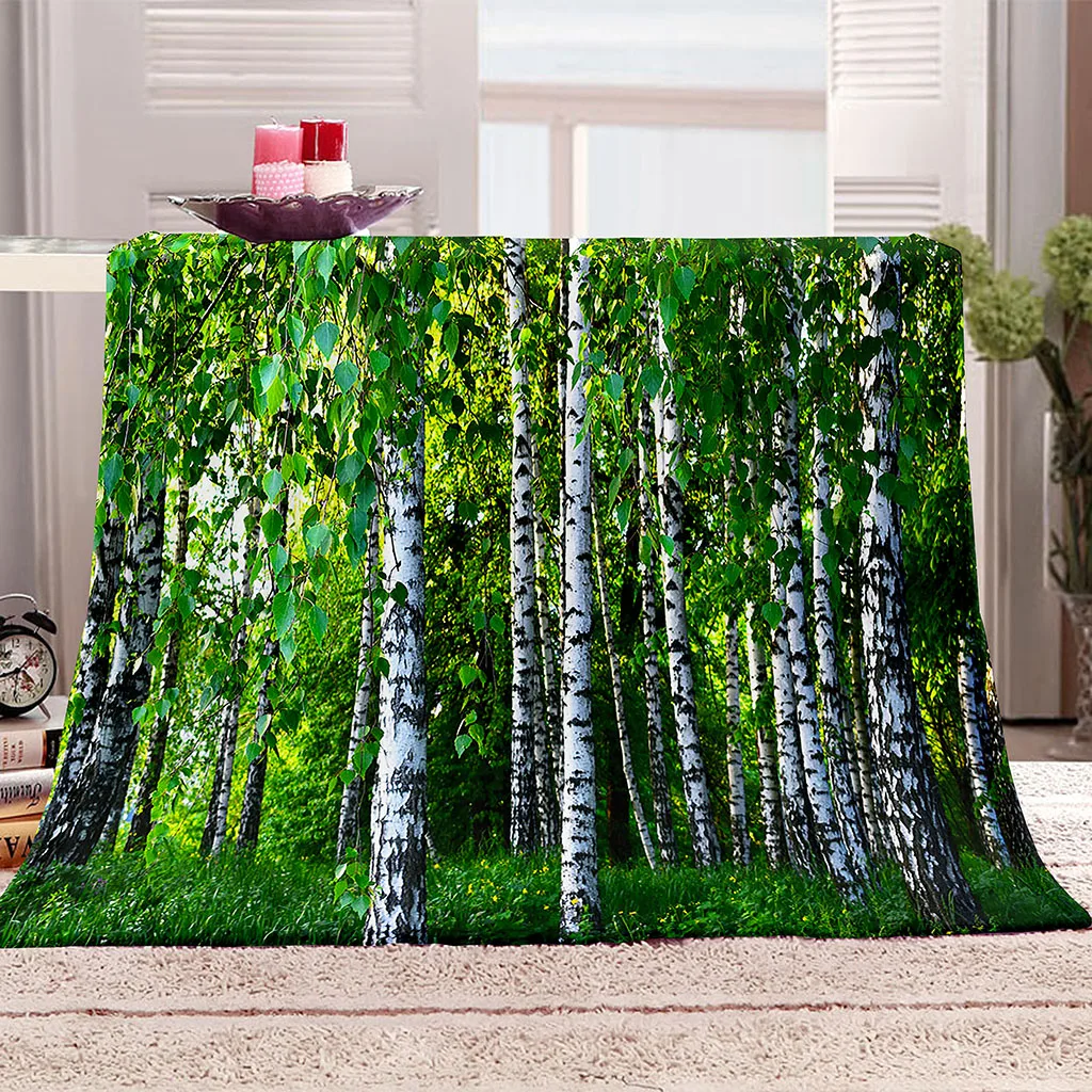 HUANZHUANG Throw Blanket Personalised Blanket Adults & Kids 3D Print Landscape Of Birch Forest Flannel Blanket Birthday Gifts,