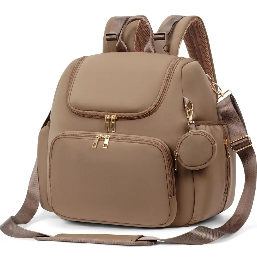 

Neoprene Diaper Bag Backpack Stylish Baby Maternity Bags Travel Tote for Mom with Insulated Pockets, Changing Pad, Stowable Shou