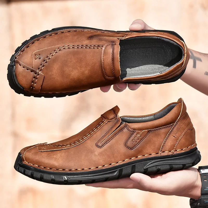 

Fashion British Style Handmade Causal Shoes Men High Quality Genuine Leather Business Moccasins Male Non-slip Walking Loafers