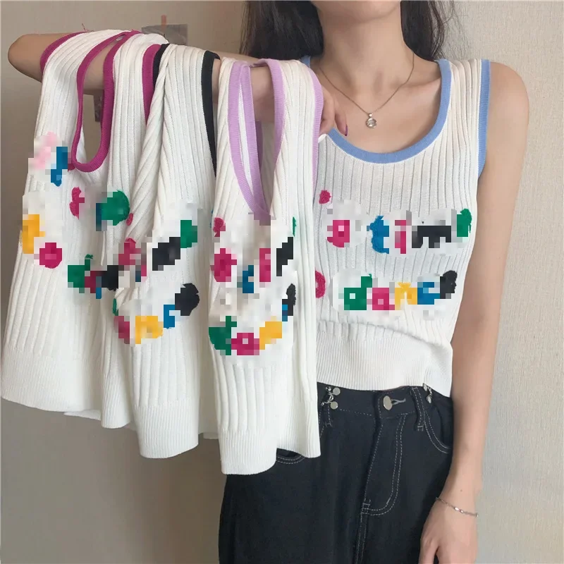 

Plus Size Women's Knitted Vest Strap Summer New Style Polyester Material Regular Length Decorative Elementless Big Size Top
