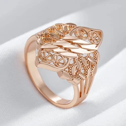 Wbmqda Retro Hollow Flower 585 Rose Gold Color Ring For Women Unique Pattern Rhombus Ethnic Jewelry 2024 New