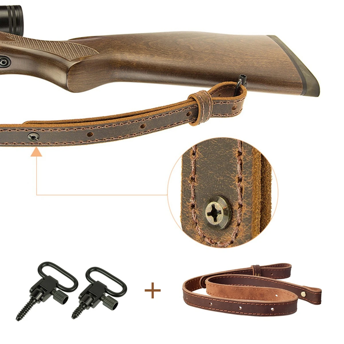 

Tactical Hunting Leather Sling Shoulder Belt Genuine Leather Hide Adjustable Bindings Strap For AR15 AK47 AK74 Accessories