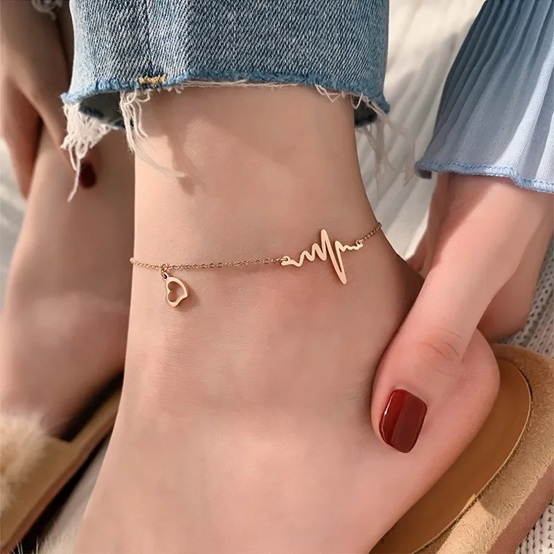 1PC New Korean Fashion Stainless Steel Anklets for Women Summer Sweet Sexy Ankle Bracelet Jewelry Female Beach Foot Chain