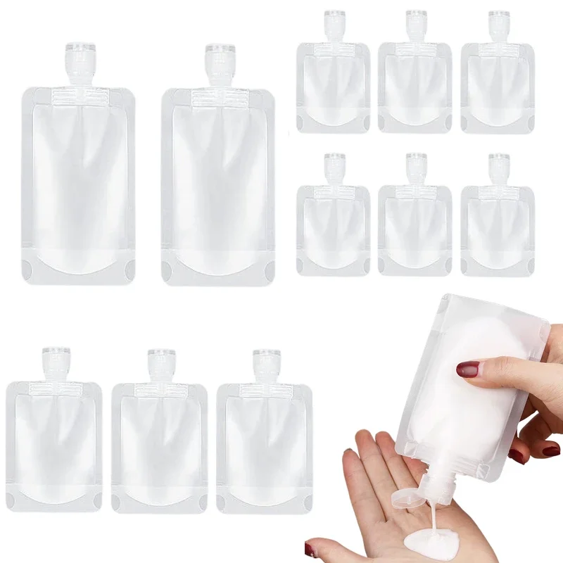 100Pcs 30ml-100ml Empty Travel Size Squeeze Pouch Stand Up Bags Mini Cosmetic Containers For Toiletry Lotion Shampoo Shower Gel