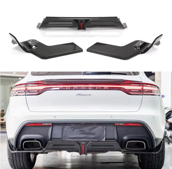 For Porsche Macan 2022 2023 2024 Real Forged Carbon Fiber Rear Bumper Trunk Lip Diffuser Spoiler Cover With LED Lamp