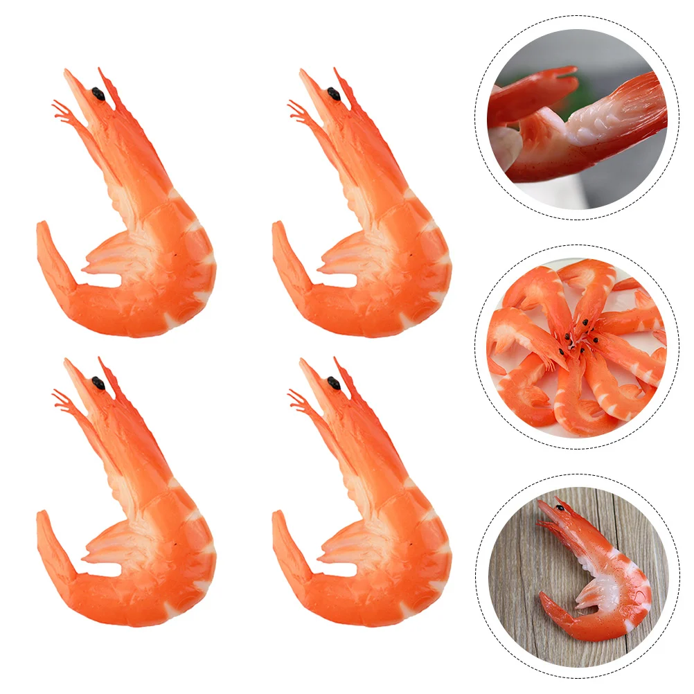 4 Pcs Food Props Realistic Fake Shrimp Simulated Model Photo Crab Toy Artificial