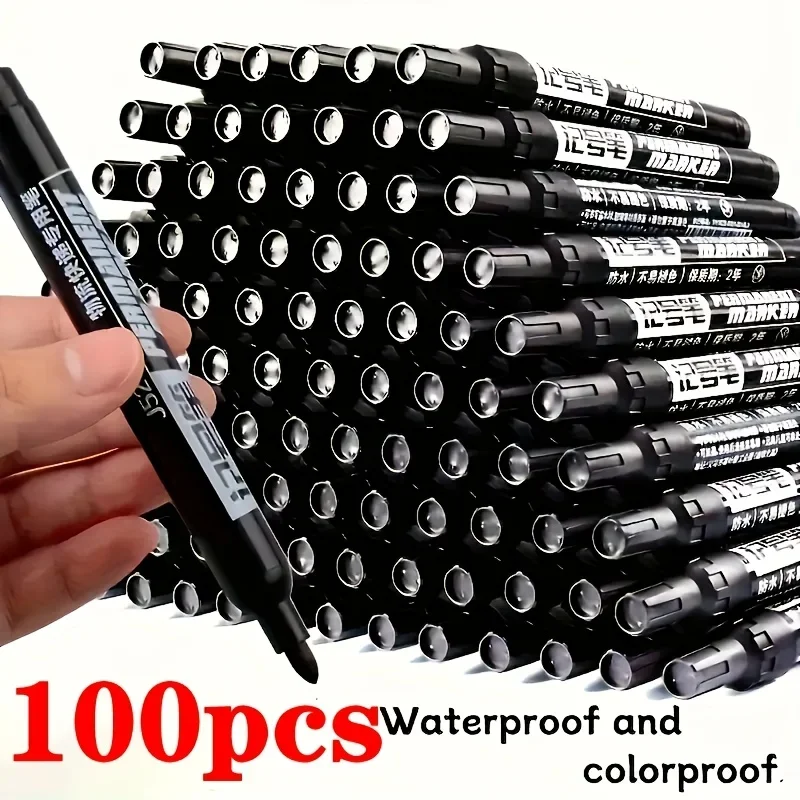 100pcs Permanent Marker Set, Oil-Based Quick-Dry Waterproof Ink for Writing on Paper, Plastic,Metal, Glass-Office&Craft Supplies