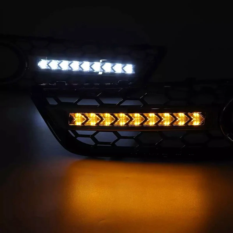 1Pair Honeycomb Bumper Fog Light Grill Grille With LED DRL For - A3 8P 2009-2013 8P0807682D 8P0807681D