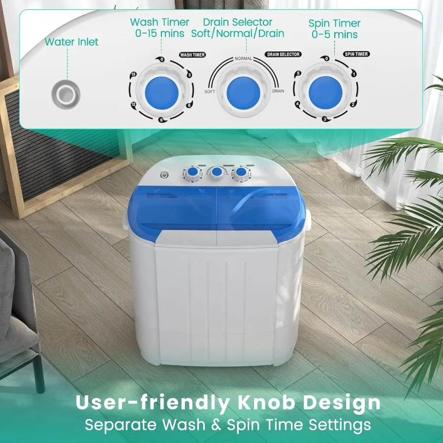 14 Lbs Portable Washing Machine for Apartment RV Dorm and Small Spaces Compact Top-Load Design with 9 Lbs Washer and 5 Lbs Spin