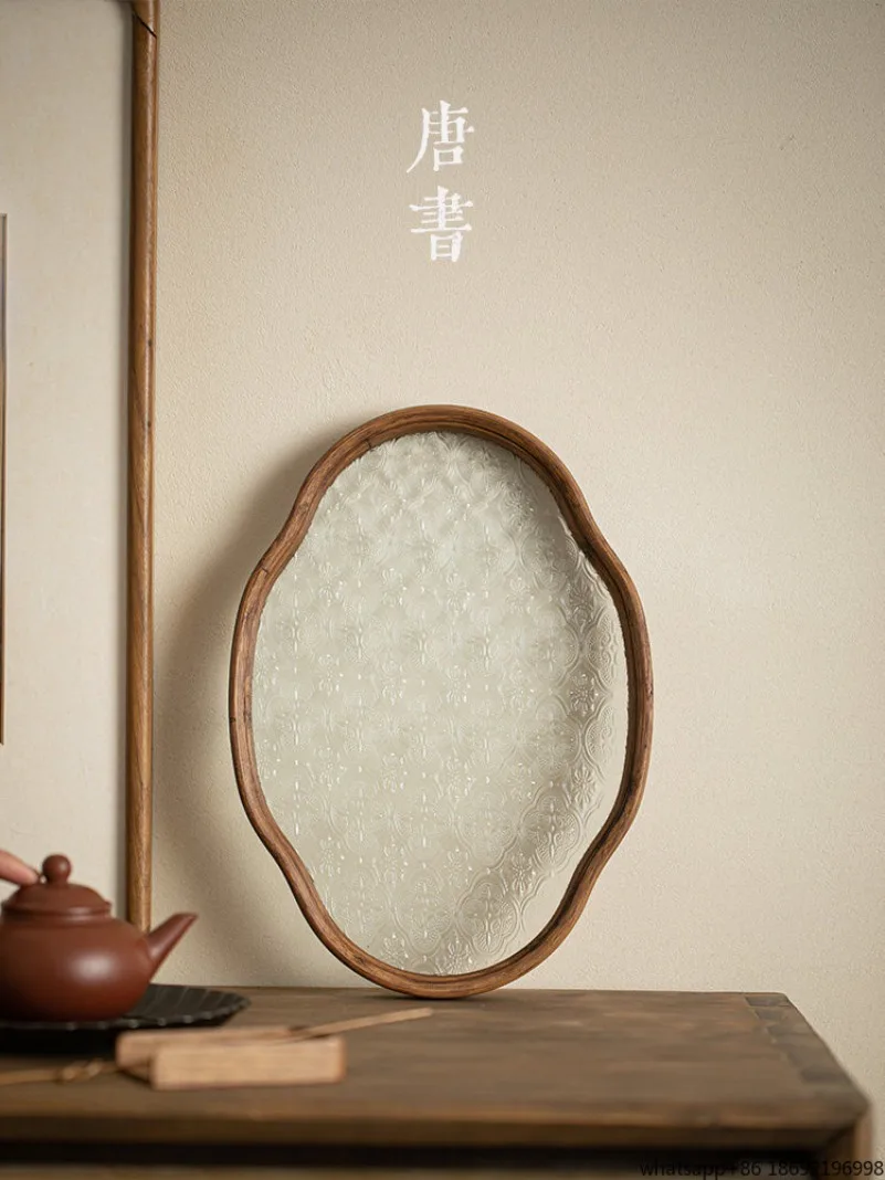 Begonia Flower Glass Tea  Household Bamboo Tea Fruit Snack Storage  Retro Kung Fu Tea Set Accessories