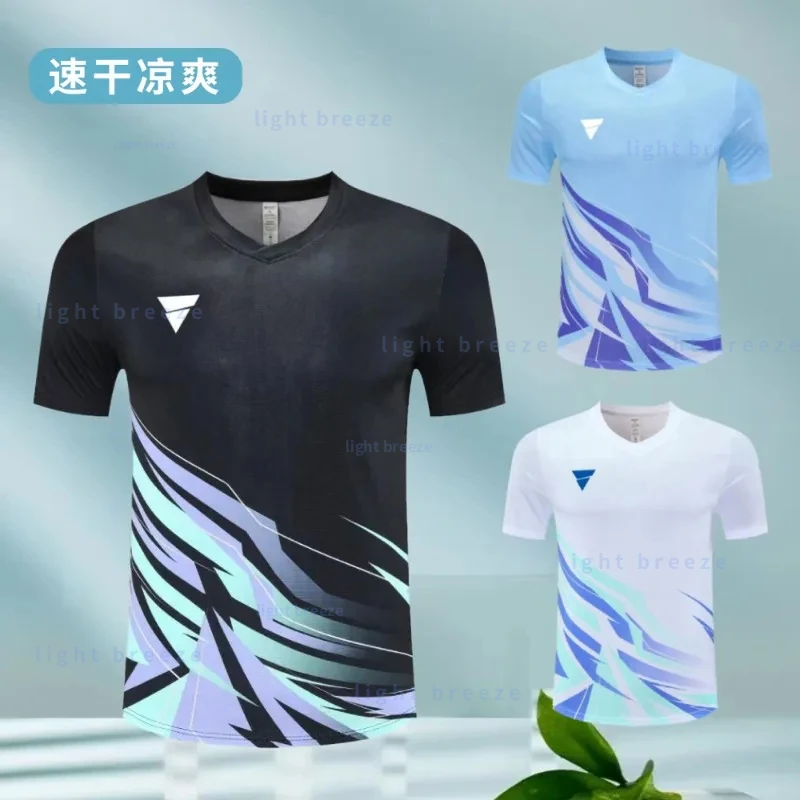 

VICTAS Summer Men's and Women's Table Tennis Badminton Thin Short sleeved Sports Competition Quick drying Training Shirt
