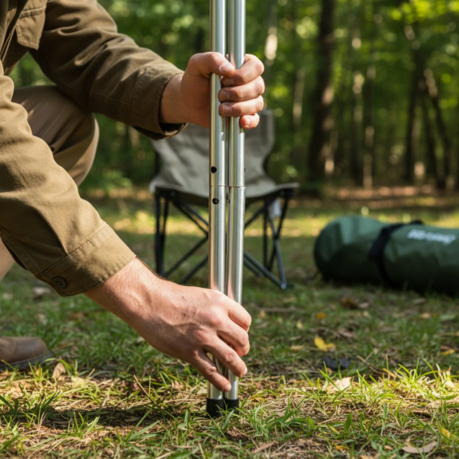 2 Pieces Collapsible Canopy Pole Stainless Steel Canopy Pole Outdoor Support Gear Portable Rust-Proof