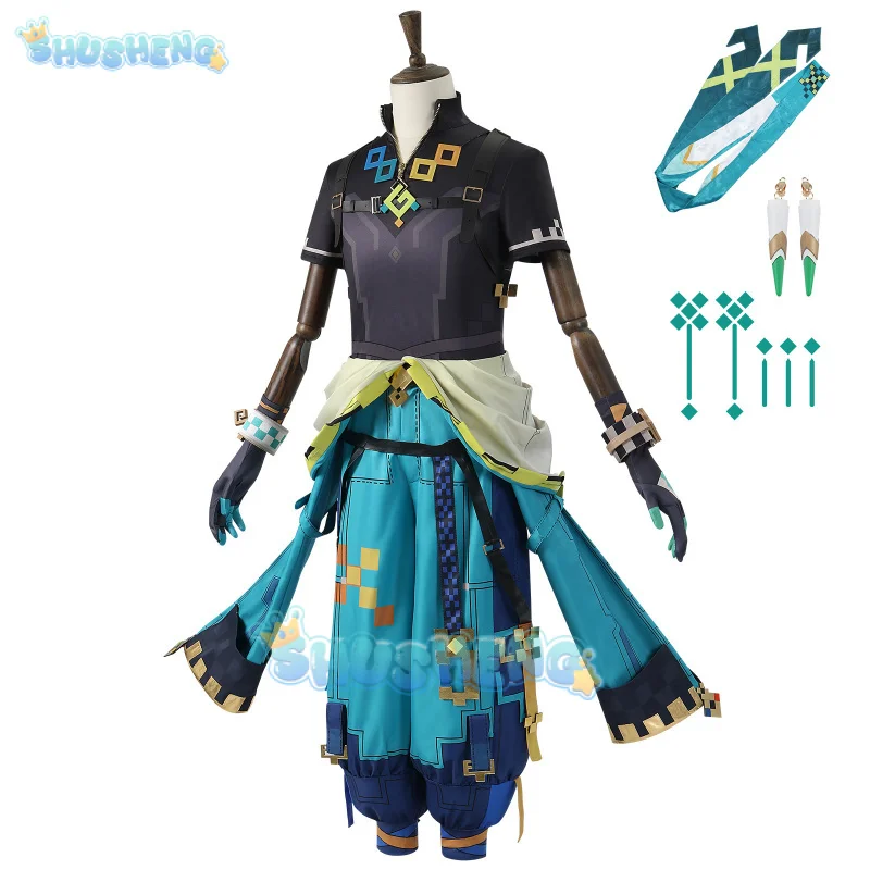 Shusheng Genshin Impact Kinich Cosplay Costume Turnfire Hunt Uniform Earrings Hairband Huitztlan Natlan Halloween Party Women