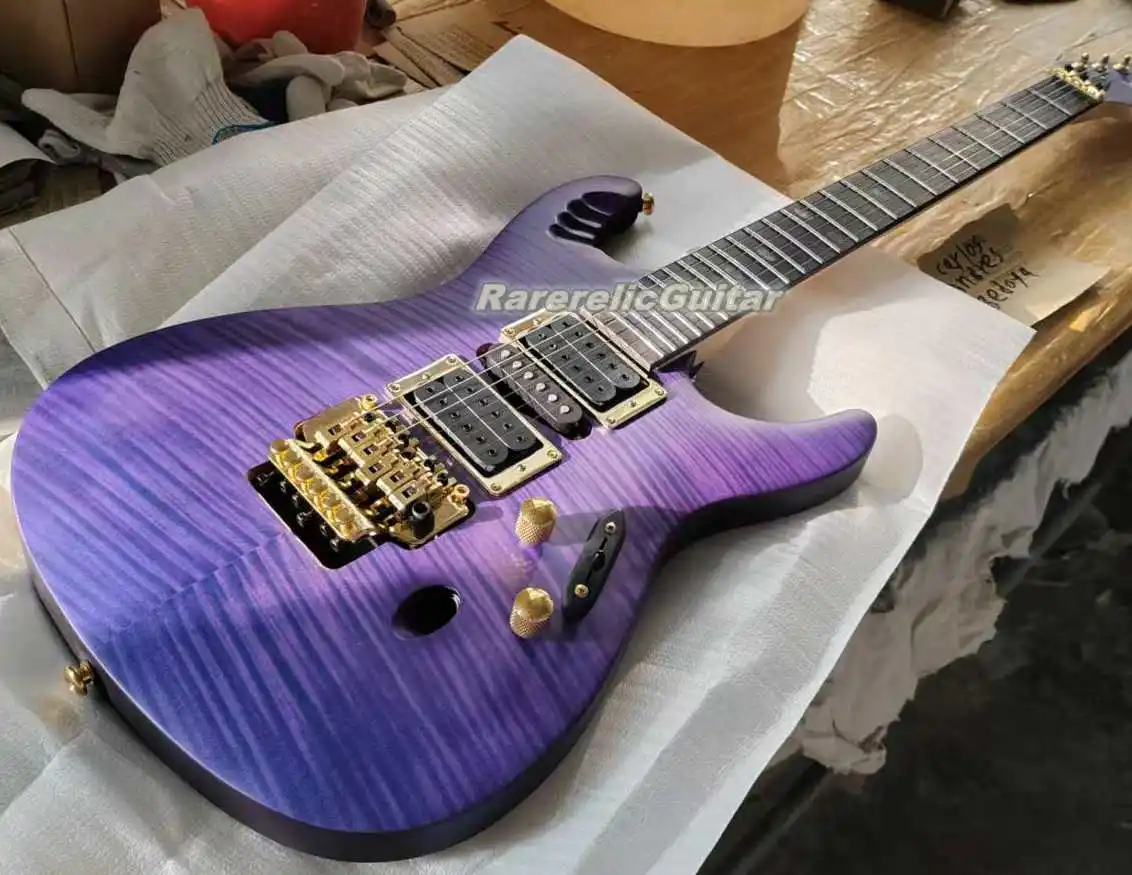 Promotion Herman Li EGEN Matte Purple Flame Maple Top Electric Guitar Floyd Rose Tremolo Bridge, Abalone Oval Inlay, HSH Pickups