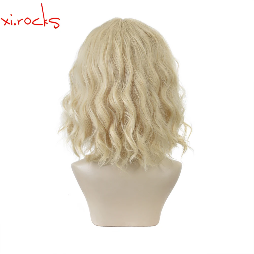 Xi.Rocks 3808E Short Curly Hair Wavy  Blonde  Female High Temperature Resistant Synthetic Fiber Wig Cosplay