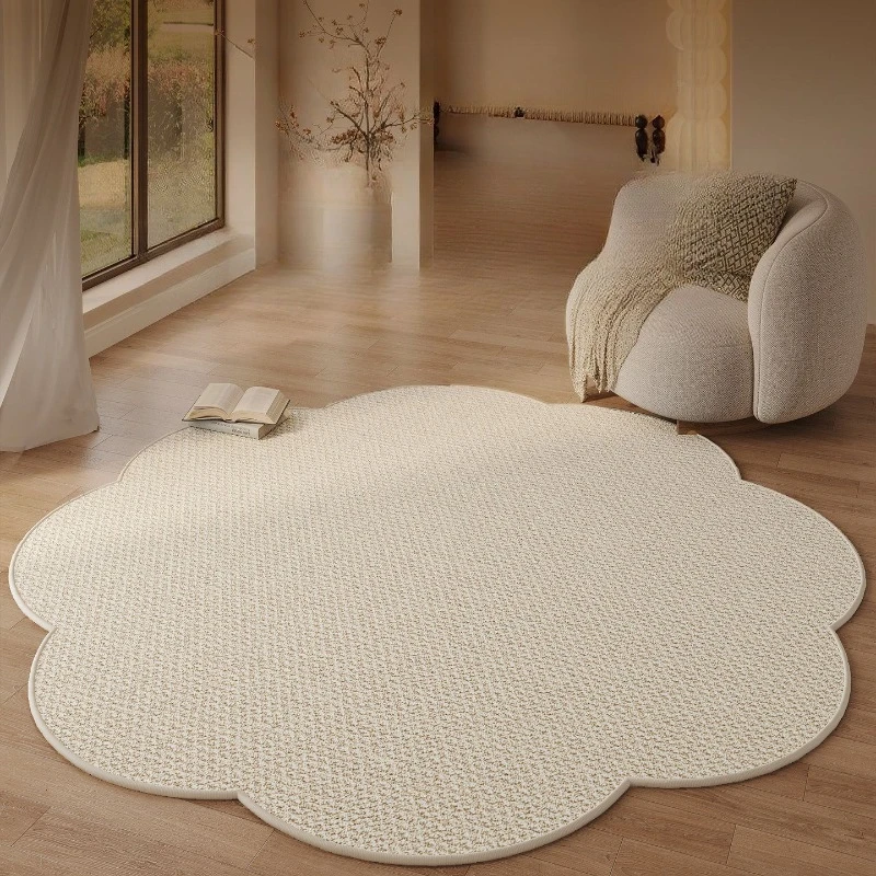 Living Room Sofa Carpet Solid Tone Faux Sisal Floral Shape Bedroom Lounge Rug Decoration Home Round Non-slip Washable Mat Ковер