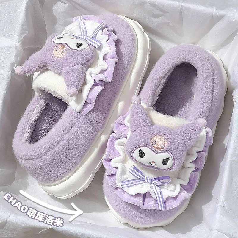 Sanrio Winter Cotton Slippers Female Indoor Thickened Warm Student Dormitory Home Bag With Plush Cotton Drag