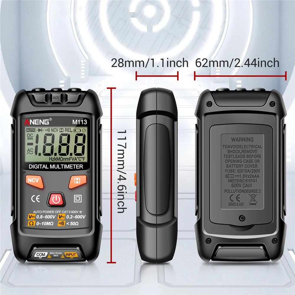 ANENG-multímetro Digital M113 de 1999 recuentos, voltímetro de CA/CC, multímetro de 600V, Ohm, NCV, resistencia, voltímetro, herramientas eléctricas