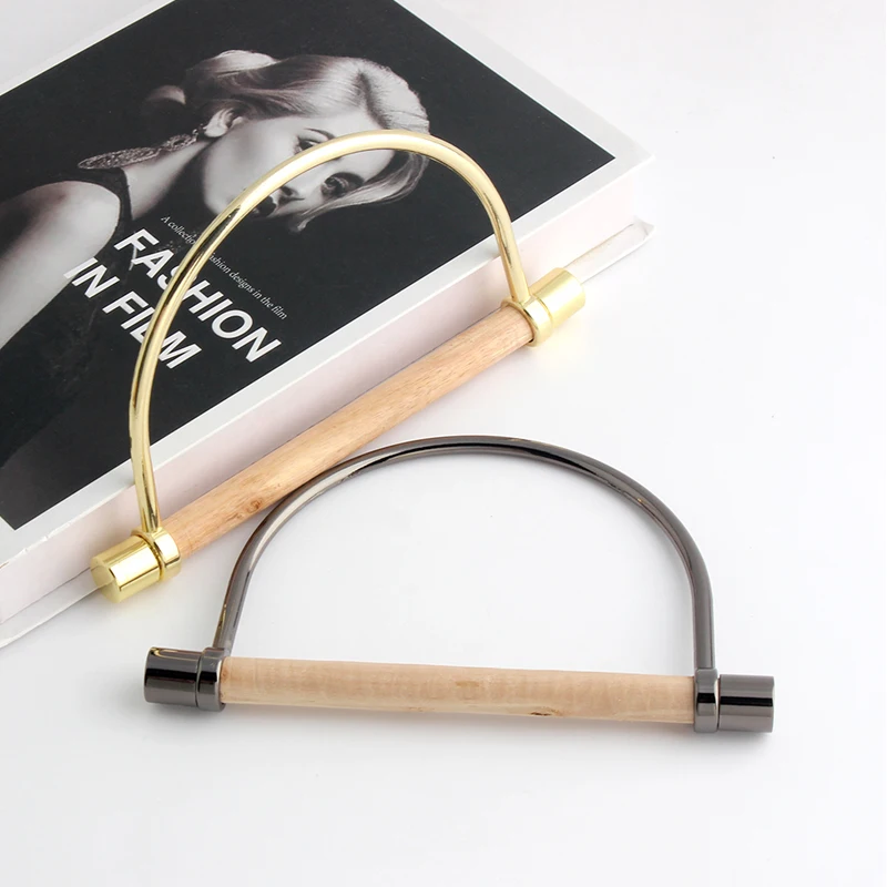 2 قطعة نصف دائري معدن خشبي قوس شكل المحفظة مقبض حقيبة جلدية حقيبة ساعي مقبض مع مسامير DIY بها بنفسك المحفظة الملحقات