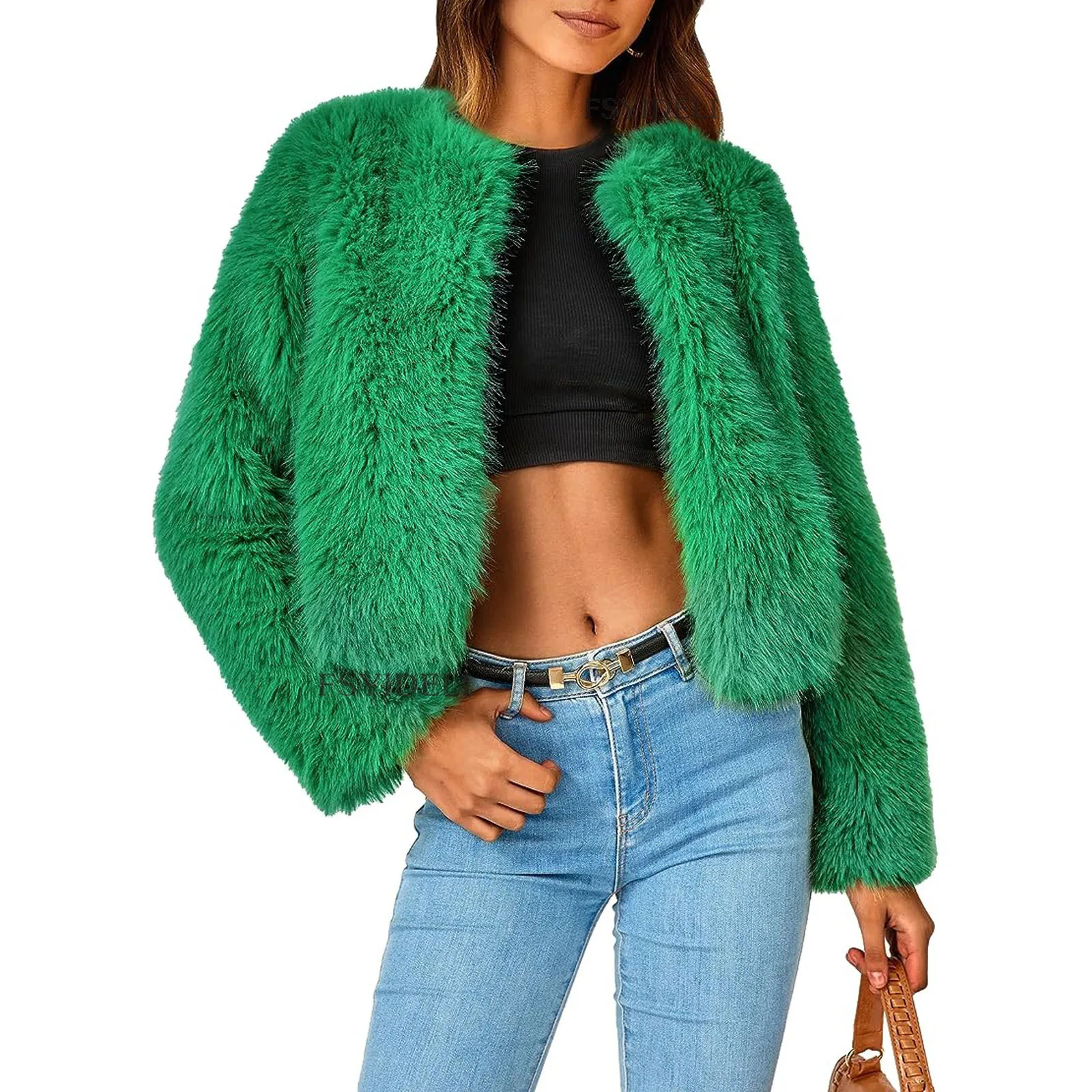 Faux Fur Zipper Jacket Women 2023 Coat Long Sleeve Autumn Winter Coats Green Loose Casual Mom Coats Y2k Jackets Streetwear