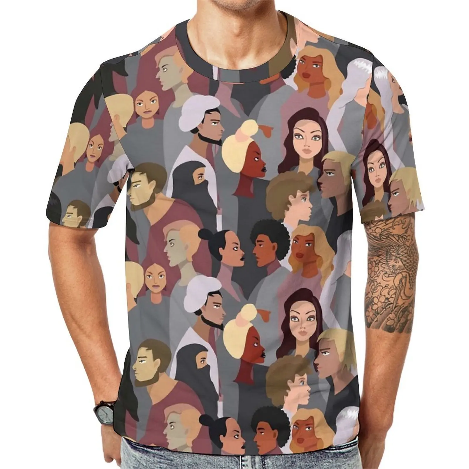 Character Avatars T-Shirt For Men A Crowd Of People Graphic O Neck T-Shirts Harajuku Tops Short-Sleeve Kawaii Plus Size Tee Shir