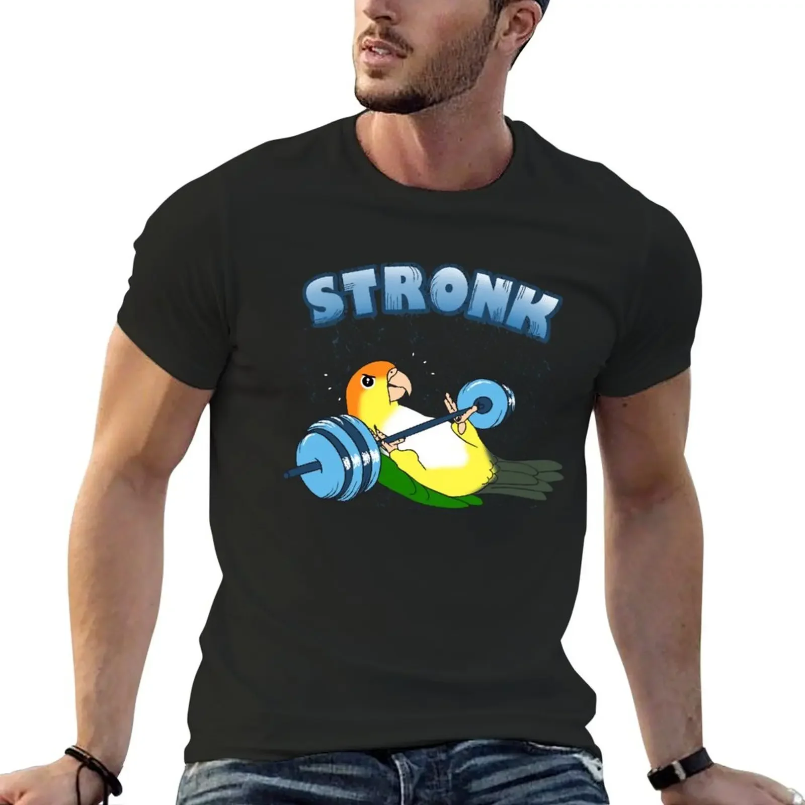 Stronk White bellied caique Fitness Parrot Workout T-Shirt kawaii clothes cute tops man clothes anime shirts men