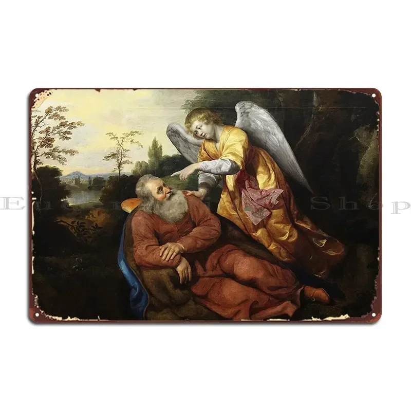 Anonymous Angel Wakes Elias In The Desert 17th Century Oil On Canvas Metal Signs Mural Pub Rusty Create Design Tin Sign Poster