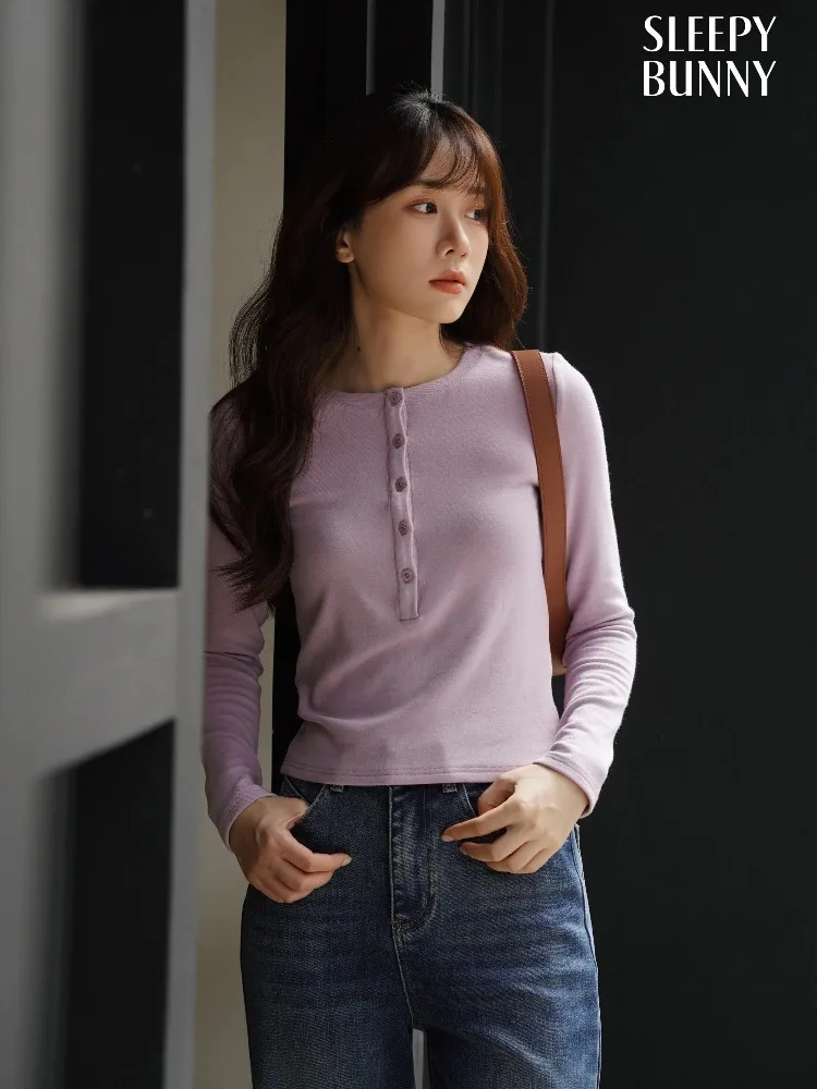 

Warm Fleece Button Front T Shirt for Women Fit Long Sleeve Top Soft Stretch Crewneck Knit Tee Winter Casual Layered Elegant Look