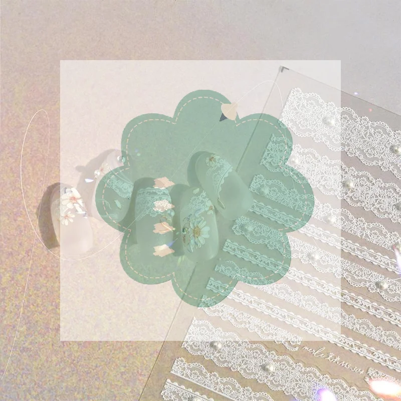 Lace Nail Art Stickers With Delicate Embossed Pearl Design For Home DIY Manicure Wedding Nail Decorations