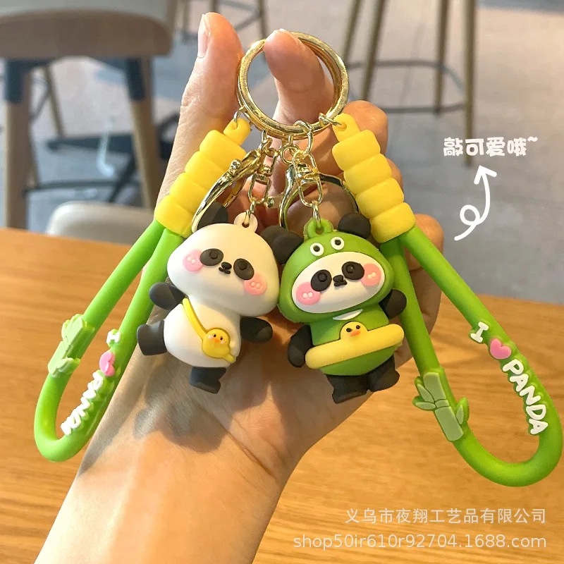 Adorable llavero de viaje creativo, Panda de silicona suave, bolsa de coche de juguete, llavero colgante, regalo, figura coleccionable de Animal relleno 3D