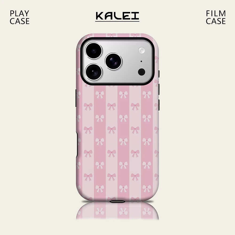 

Розовый чехол с бантиком в полоску для IPhone 17 Must for Magnetic Phone Case для IPhone 17 16 15 14 13 Pro Max Plus, одинарный двухслойный прочный чехол