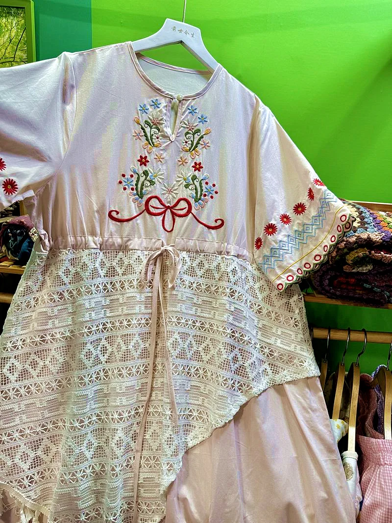 Vintage Lace Cover Fringes Cotton Floral Lace Ethnic Bali Midi Dress for Women Summer Boho Gypsy Hippie Ibiza Sweet Long Dress