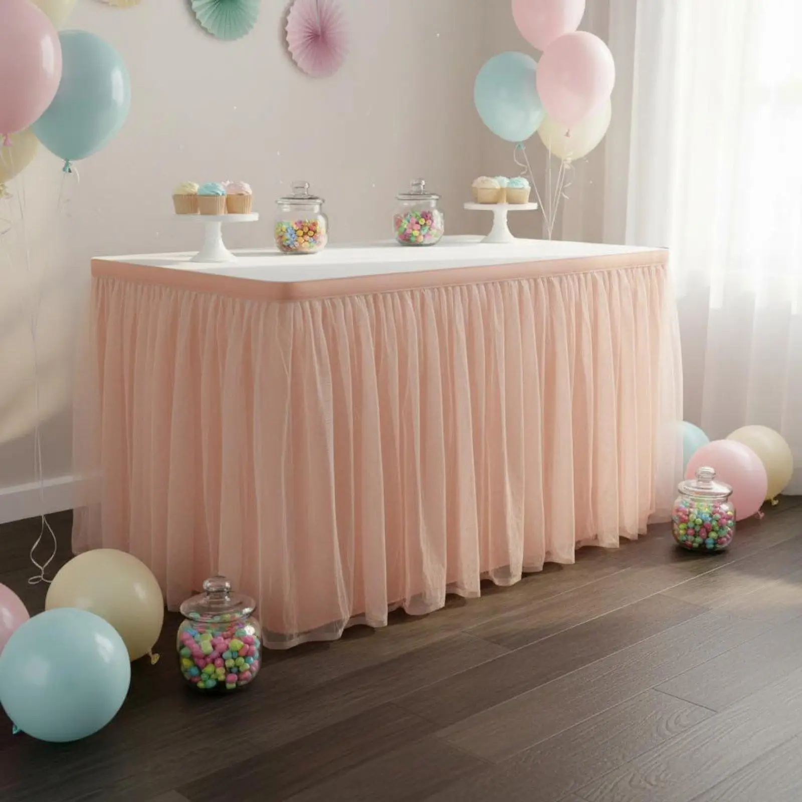 Soft Mesh Table Skirt Decorative Fabric Wrap for Birthday Shower Event Table Decoration Accessories