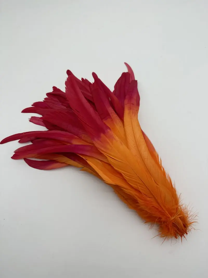 Rooster Tail Feather Double Color Plumes 30-35CM Orange Red DIY Dyed Cock Tail Clothing Accessories Jewelry Performance