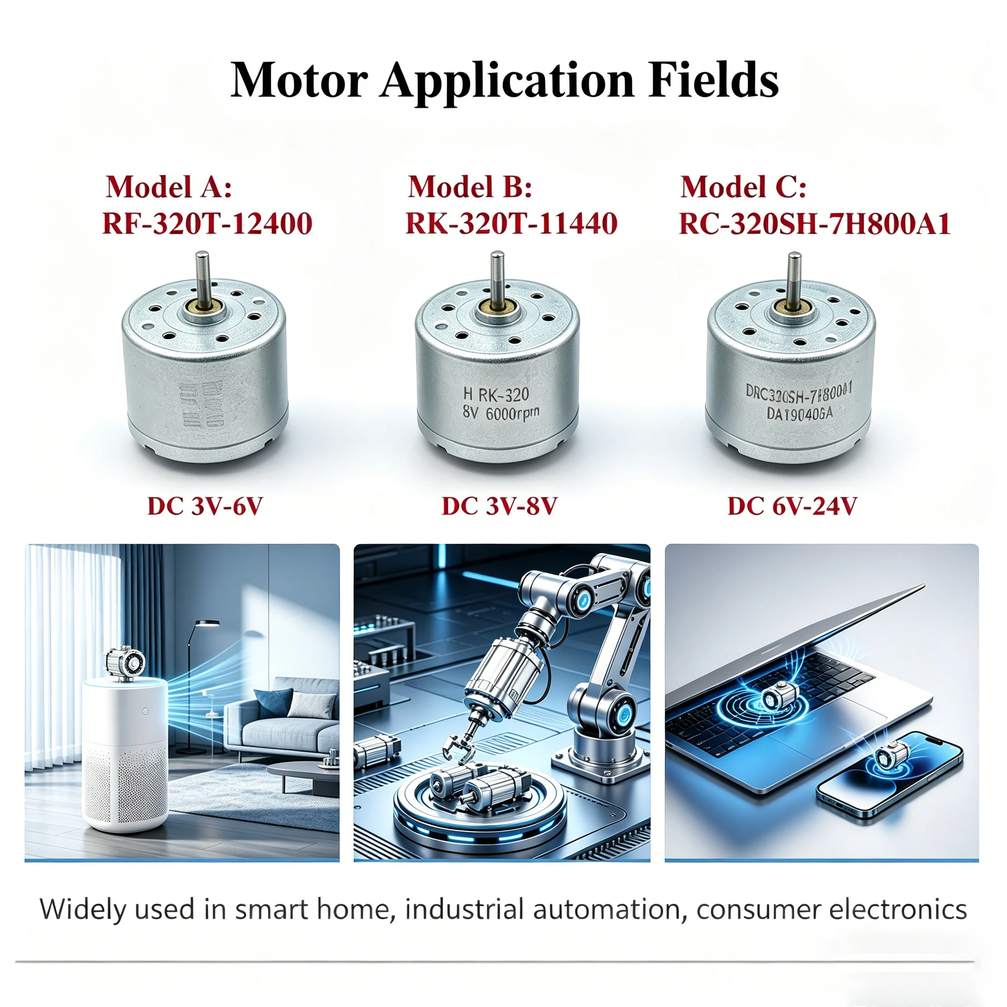 1PCS RF-320T-12400/RK-320T-11440/RC-320SH Mini 24mm Electric Motor DC 3V 6V 8V 12V 18V 24V